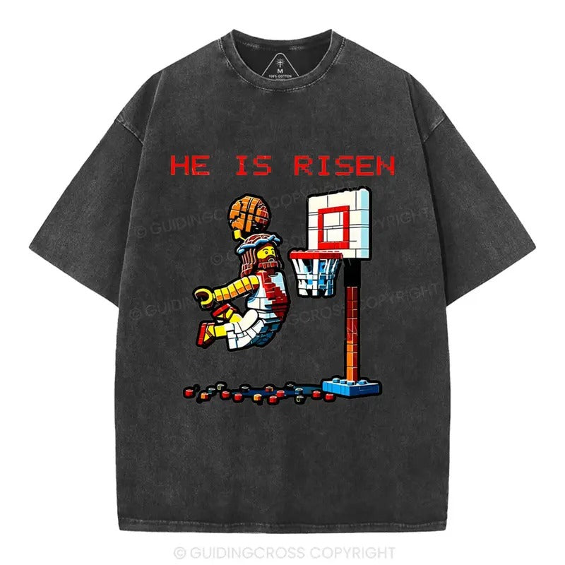 [ Mineral Wash ] He Is Risen Christian Washed Shirt Jesus Graphic Washed Style Shirt Hoodie, Sweatshirt | HypeDripTees.com