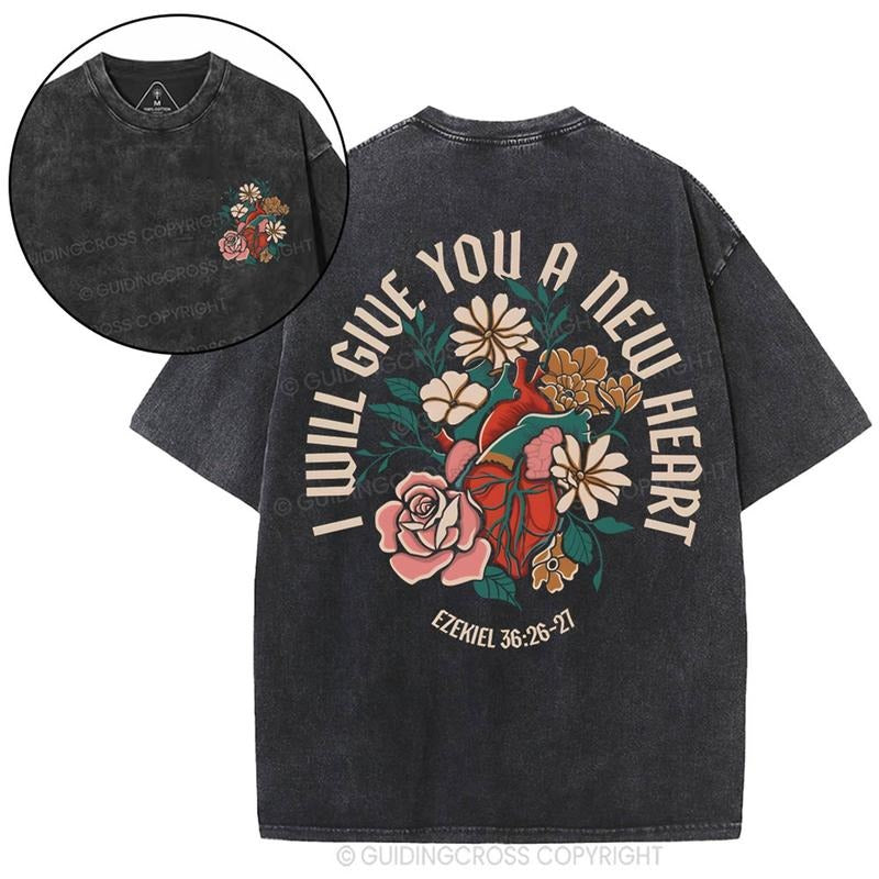 [ Mineral Wash ] I Will Give You A New Heart Christian Washed Shirt Jesus Graphic Washed Style Shirt Hoodie, Sweatshirt