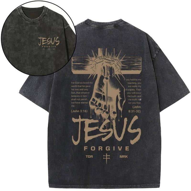 [ Mineral Wash ] Jesus Forgiven Christian Washed Shirt Jesus Graphic Washed Style Shirt Hoodie, Sweatshirt | HypeDripTees.com