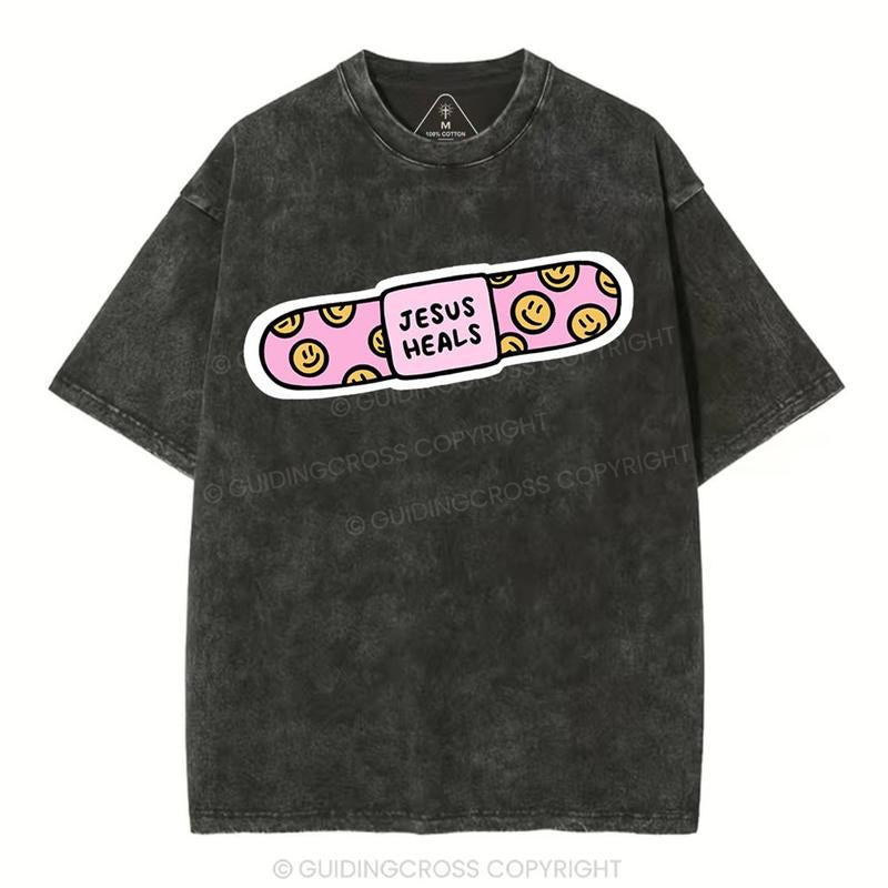 [ Mineral Wash ] Jesus Heals Christian Washed TShirt Jesus Graphic Washed Style TShirt Hoodie, Sweatshirt | HypeDripTees.com