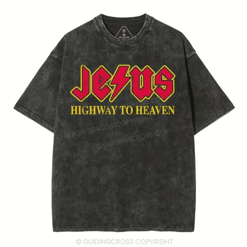 [ Mineral Wash ] Jesus Highway To Heaven Christian Washed TShirt Jesus Graphic Washed Style Shirt Hoodie, Sweatshirt