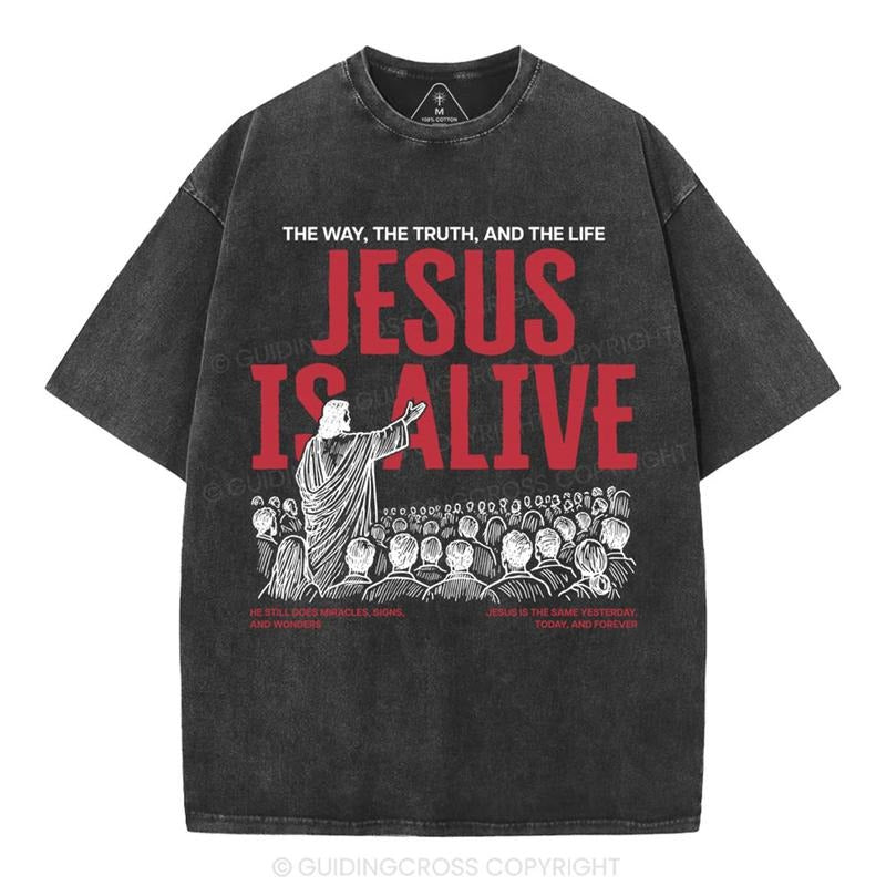 [ Mineral Wash ] Jesus Is Alive Christian Washed TShirt Jesus Graphic Washed Style Shirt Hoodie, Sweatshirt