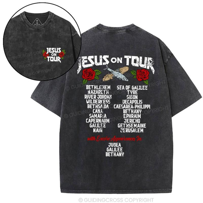 [ Mineral Wash ] Jesus On Tour Christian Washed TShirt Jesus Graphic Washed Style Shirt Hoodie, Sweatshirt | HypeDripTees.com