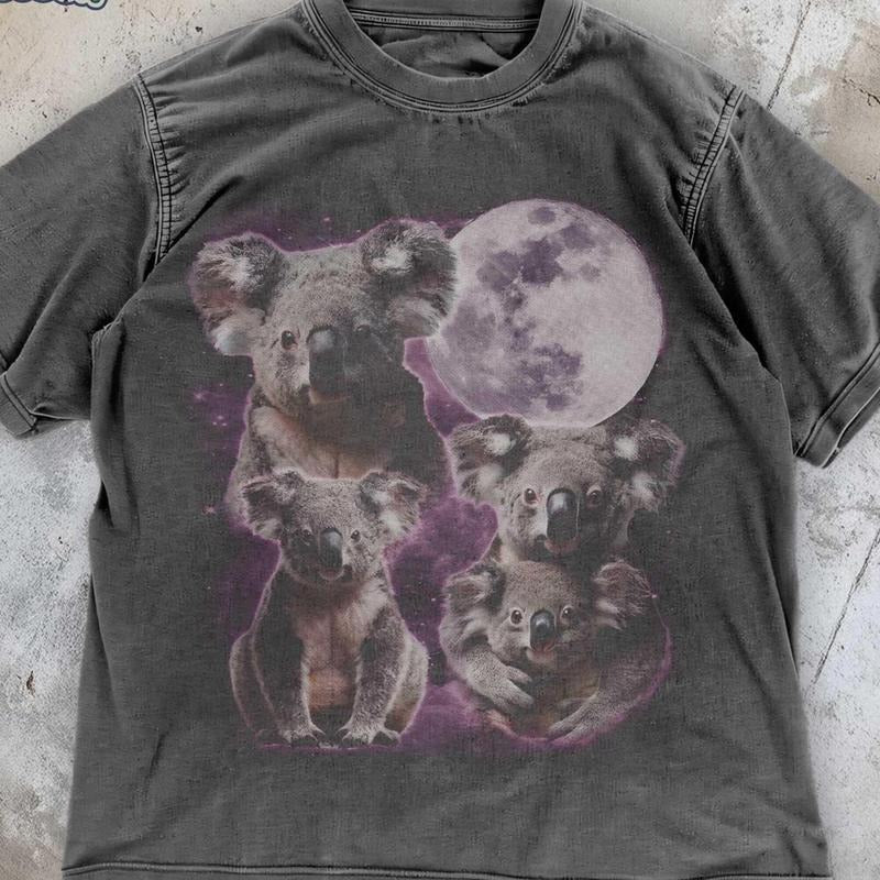 [ Mineral Wash ] Koala Moonlight Retro 90S TShirt , Moon Y2K Graphic Washed, Cosmic Animal Shirt , Koala Space Tee ,...