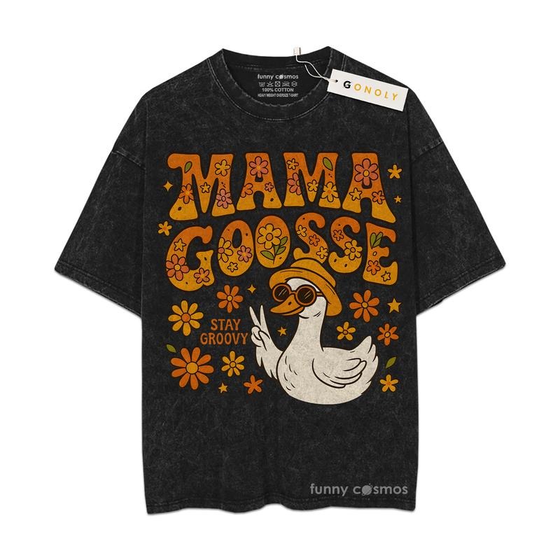 [ Mineral Wash ] Mama Goosse Gifts For Mom, Mom Life, Mother Day Graphic Washed Style TShirt Hoodie, Sweatshirt