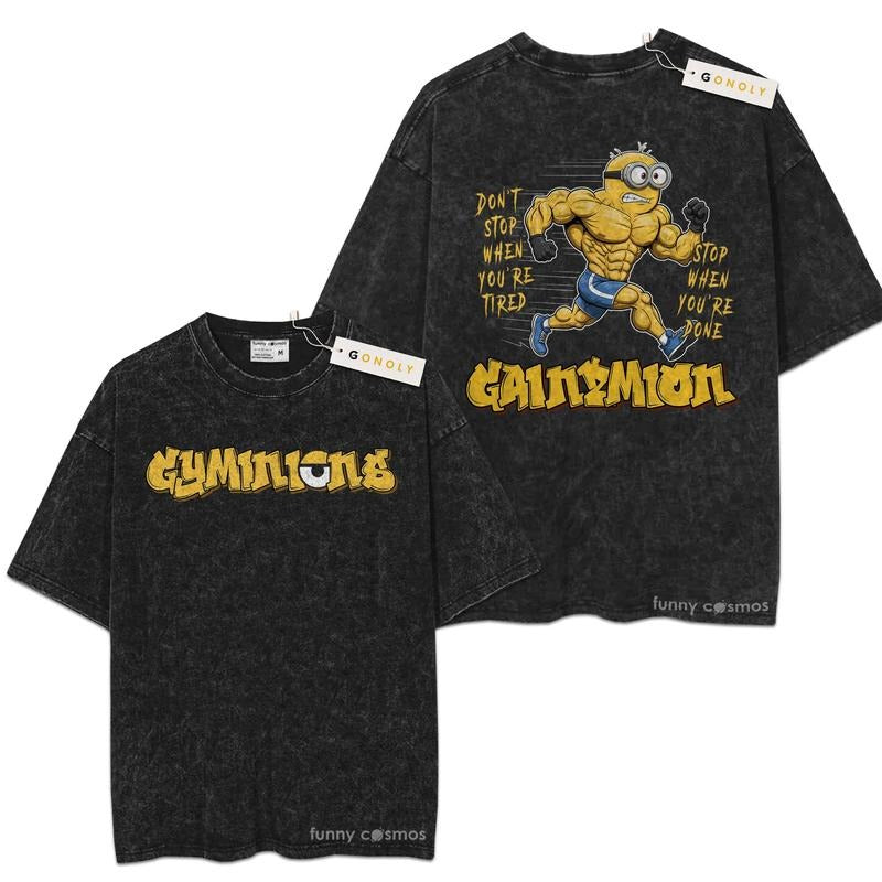 [ Mineral Wash ] Mini0n Gym, Gainzion Fan Lovers Streetwear & Washed Gym Style Shirt Hoodie, Sweatshirt | HypeDripTees.com