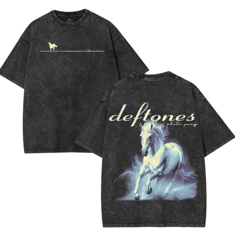 [ Mineral Wash ] Retro Band Pop Rock, Hip Hop White Pony Vintage Style Shirt Washed Cotton TShirt, 90S Grunge Rock Merch,...
