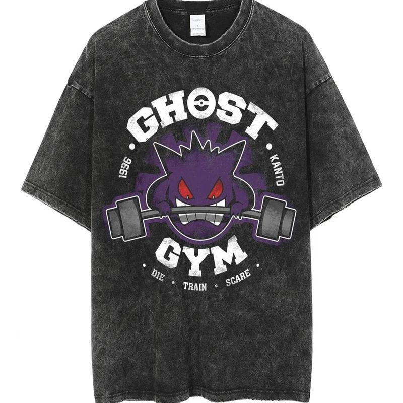 [ Mineral Wash ] Retro PKM Gym Leader Tee Ghost Anime PKM Fan Lovers Streetwear & Washed Gym Style Shirt Hoodie, Sweatshirt