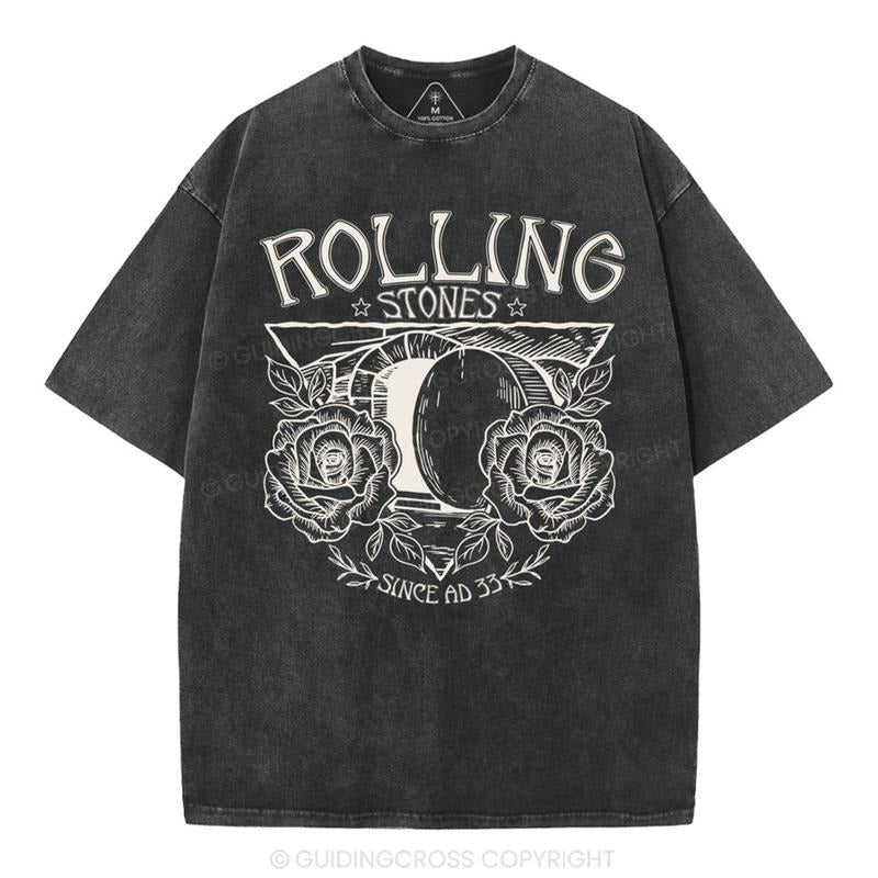 [ Mineral Wash ] Retro Rolling Stone Christian Washed TShirt Jesus Graphic Washed Style Shirt Hoodie, Sweatshirt