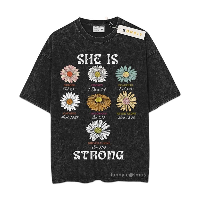 [ Mineral Wash ] She Is Mom Christian Bible Mother Day Shirt Gift For Mom, Faith, Religious, Christian Washed Oversized...