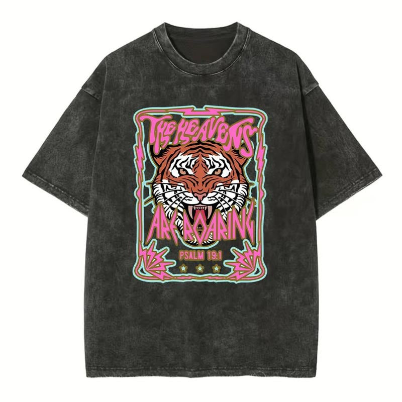 [ Mineral Wash ] The Heavens Are Roaring Tiger Christian Washed TShirt Jesus Graphic Washed Style Shirt Hoodie, Sweatshirt
