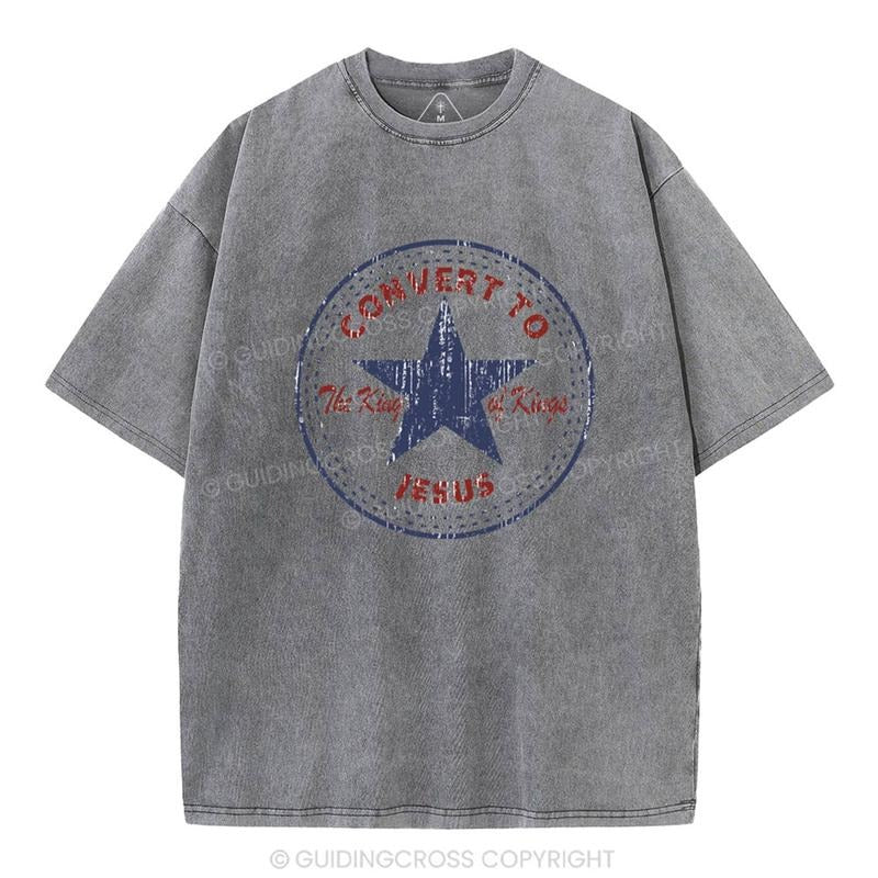 [Mineral Wash Shirt] Convert to The King Of Kings Christian Washed Shirt Jesus Graphic Style Shirt Casual Crewneck...