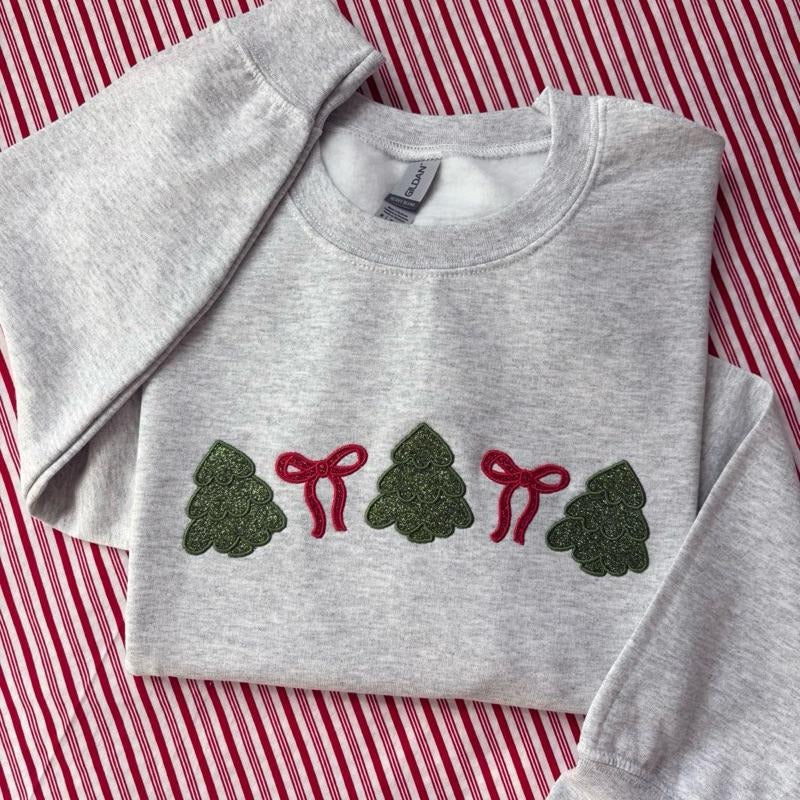 Minimalist Christmas Embroidered Crewneck Sweatshirt Handmade Embroidery T-Shirts, Hoodie | HypeDripTees.com