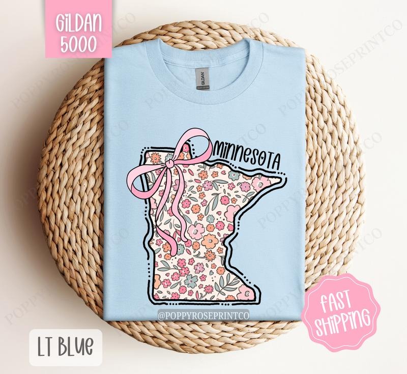 Minnesota Gildan T-shirt, Cute Minnesota State Shirt, Minnesota Floral Bow Tee Hoodie, Sweatshirt | HypeDripTees.com