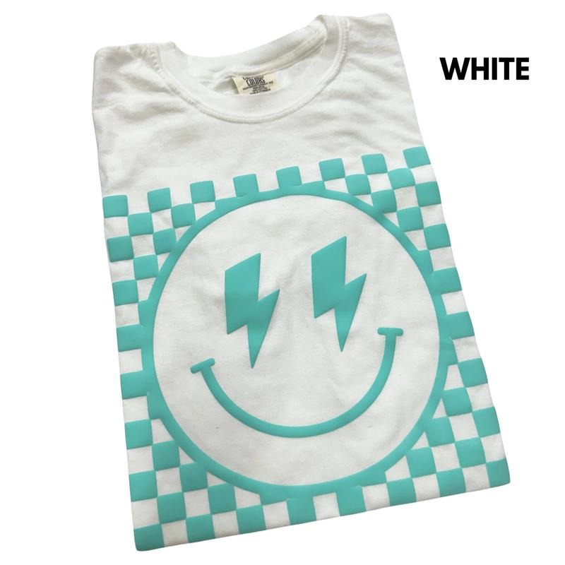 Mint Puff Checkered Happy Face Comfort Colors T-Shirt Hoodie, Sweatshirt | HypeDripTees.com