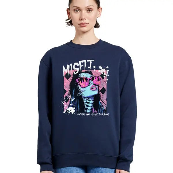 Misfit, Normal Was Never The goal Navy Mix & Match Sweatpants Set, Long Sleeve Crewneck, Hoodie, T Shirt, Goth Pullover,...