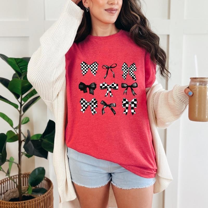 Misprinted Checkered Bow Tshirt Hoodie, Sweatshirt | HypeDripTees.com