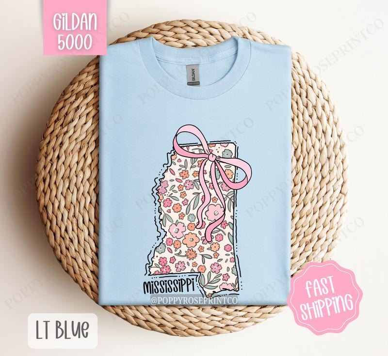 Mississippi Gildan T-shirt, Cute Mississippi State Shirt, Mississippi Floral Bow Tee Hoodie, Sweatshirt | HypeDripTees.com