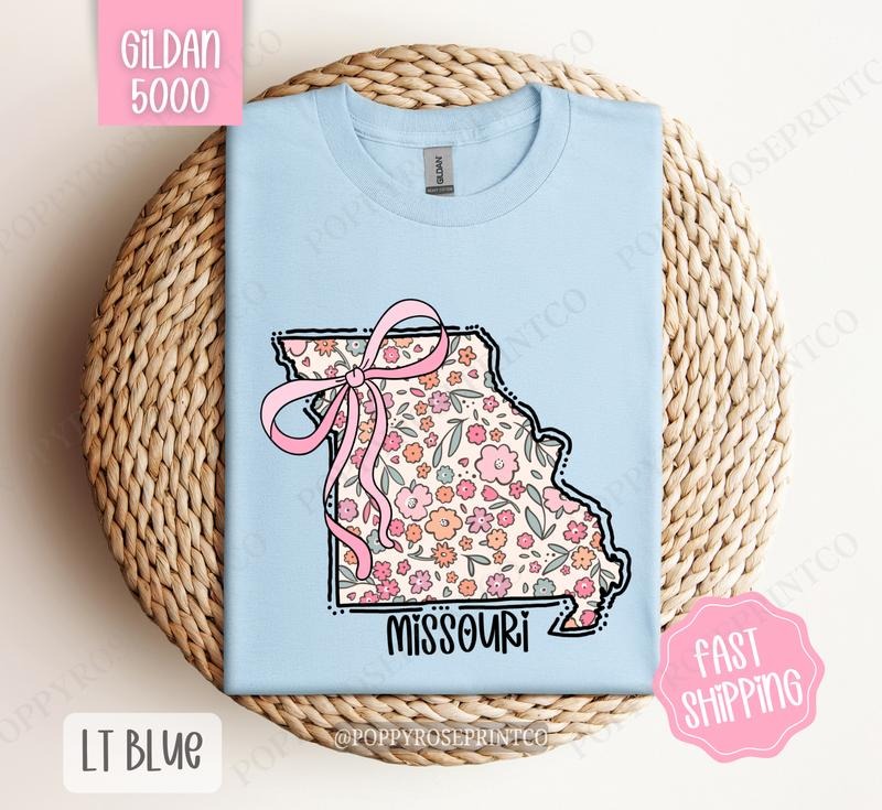 Missouri Gildan T-shirt, Cute Missouri State Shirt, Missouri Floral Bow Tee Hoodie, Sweatshirt | HypeDripTees.com