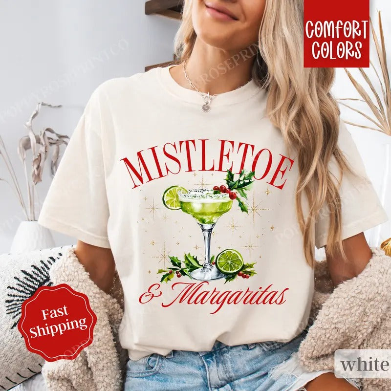 Mistletoe and Margaritas Shirt Comfort Colors Christmas Shirt,  Women's Holiday Tee Hoodie, Sweatshirt | HypeDripTees.com