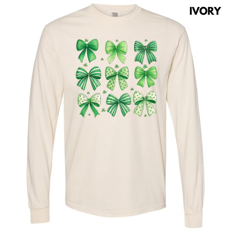 Mixed Shamrock Bows Long Sleeve Comfort Colors T-Shirt Hoodie, Sweatshirt | HypeDripTees.com