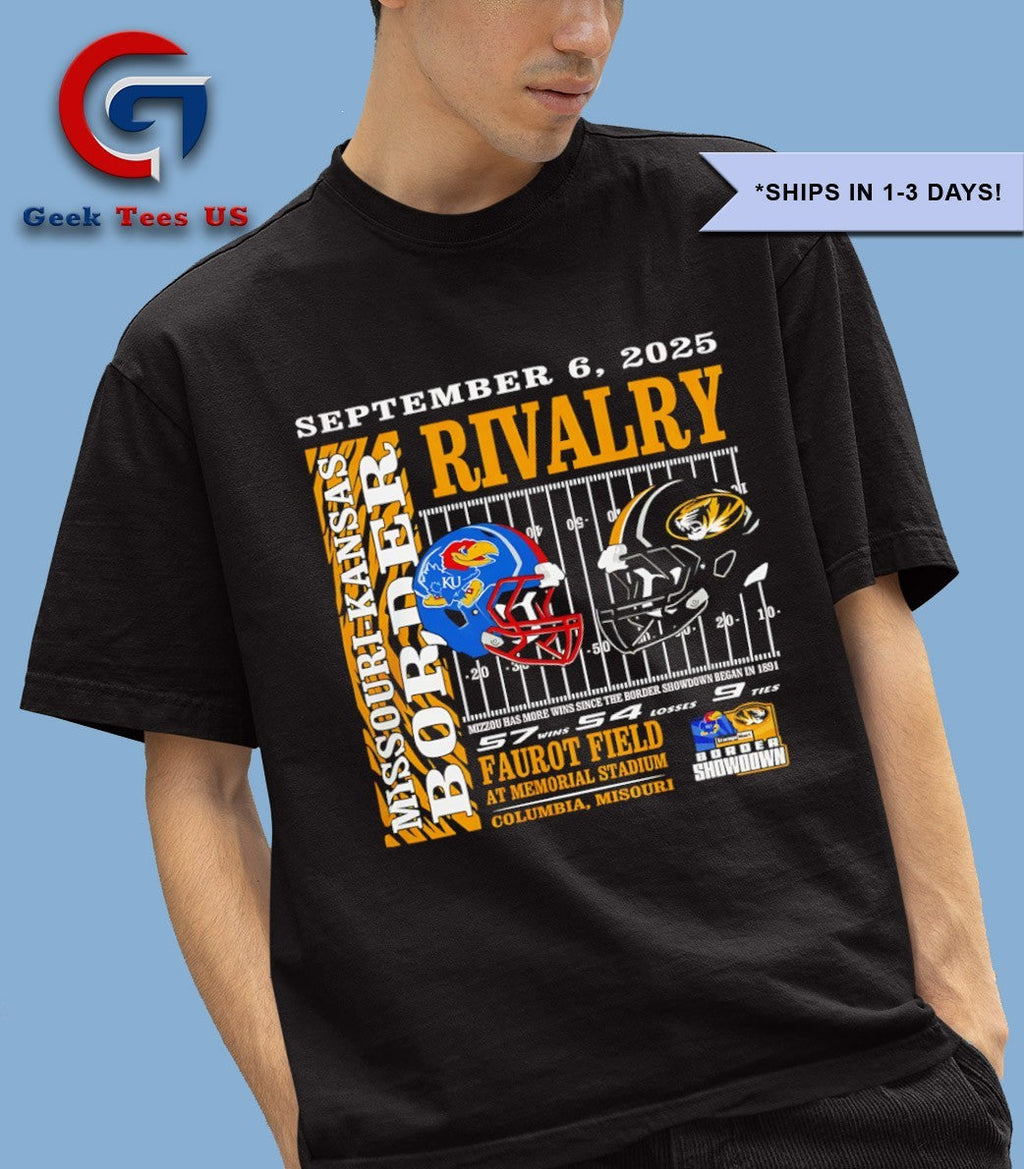Mizzou Tigers vs KU Jayhawks NCAA Football Border Rivalry 2025 helmet shirt