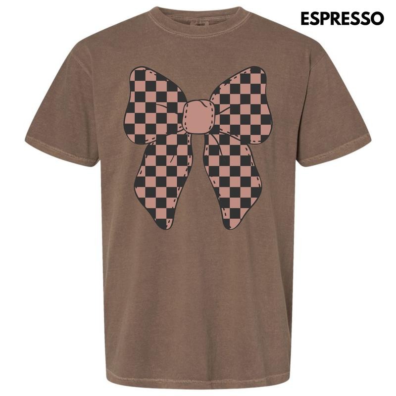 Mocha Checker Bow Comfort Colors T-Shirt 'NLB' Hoodie, Sweatshirt | HypeDripTees.com