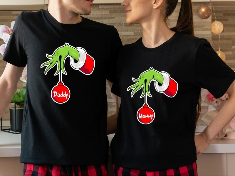 Mommy And Daddy Christmas Shirt, New Parents Holiday Gift Outfit, Matching Family Christmas Tee, Couples Baby...