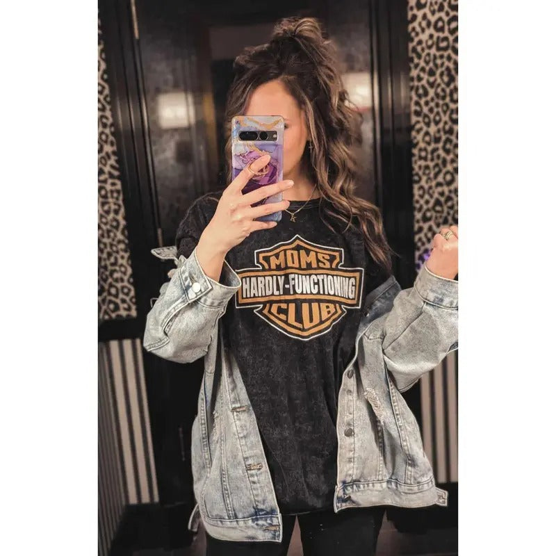 Moms Club Hardly Functioning Shirt, Tired Moms Club Bad Moms Club Motorcycle Mom Cool Shirt, Moms Club Trendy Mama Shirt,...