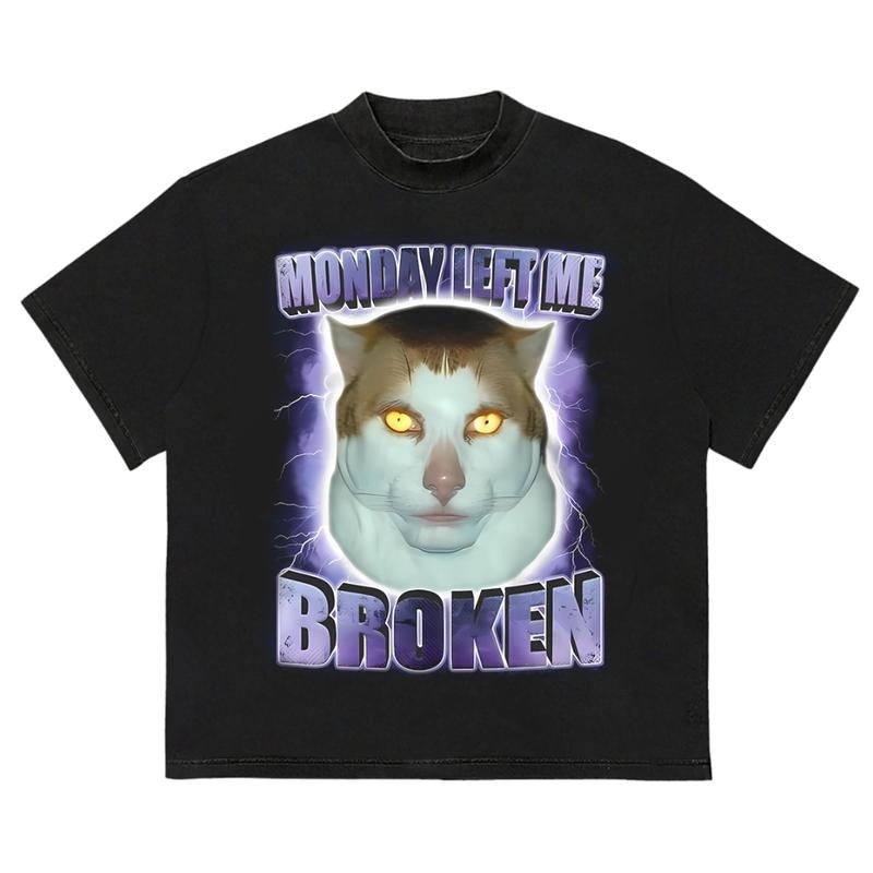 Monday Left Me Broken T-Shirt Minimalist Graphic Trendy Cotton with Graphic Print Hoodie, Sweatshirt | HypeDripTees.com