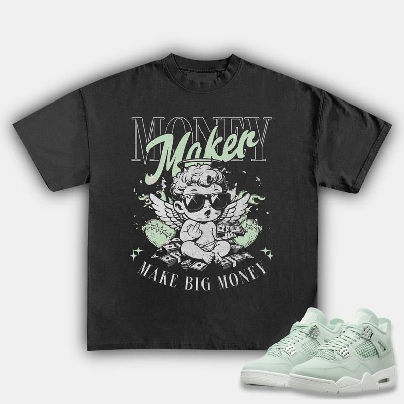 Money Maker Match 4s Seafoam Sneakers, Unisex Cotton Graphic Tee, Y2K Inspired T-shirt, Fitted for Streetwear Fans...