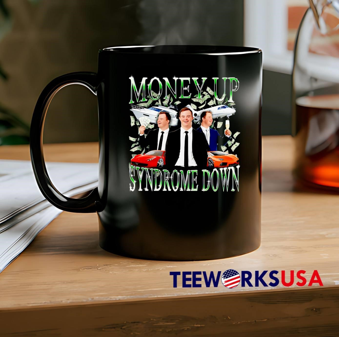 Money Up Syndrome Down Business Men Suits Sports Cars Jet Yacht T-Shirt