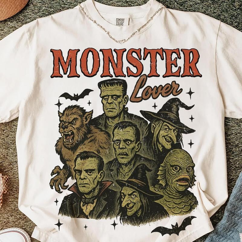 Monster Lover Shirt, Halloween Horror Tee, Retro Spooky Costume, Creepy Monsters Look, Fall Trend Top Hoodie, Sweatshirt