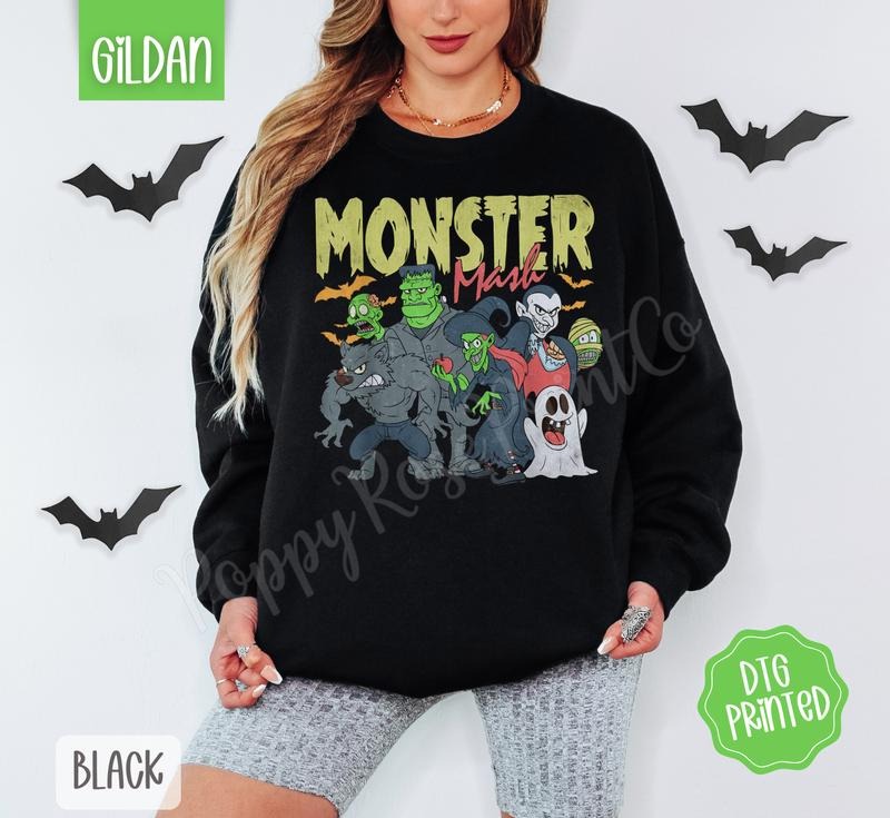 Monster Mash Sweatshirt, Trendy Halloween Crewneck T-Shirts, Hoodie | HypeDripTees.com