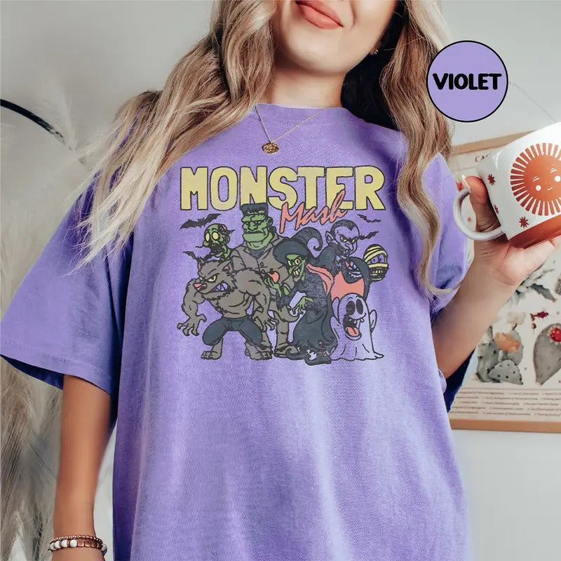 Monster Mash TShirt, Vintage Ghost Halloween t-Shirt, Monster Tee, Retro Fall Top, Fall Shirt, Retro Halloween Comfort...