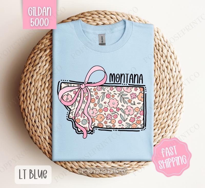 Montana Gildan T-shirt, Cute Montana State Shirt, Montana Floral Bow Tee Hoodie, Sweatshirt | HypeDripTees.com
