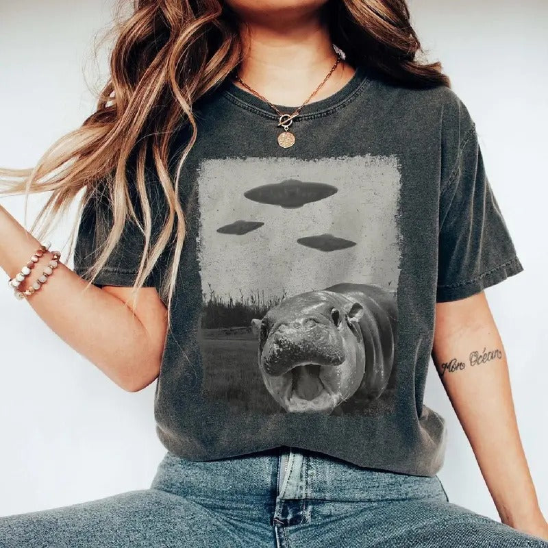 Moo Deng Alien Tshirt, I Love Moo Deng Shirt, Cute Moo Deng Hippo Shirt Hoodie, Sweatshirt | HypeDripTees.com