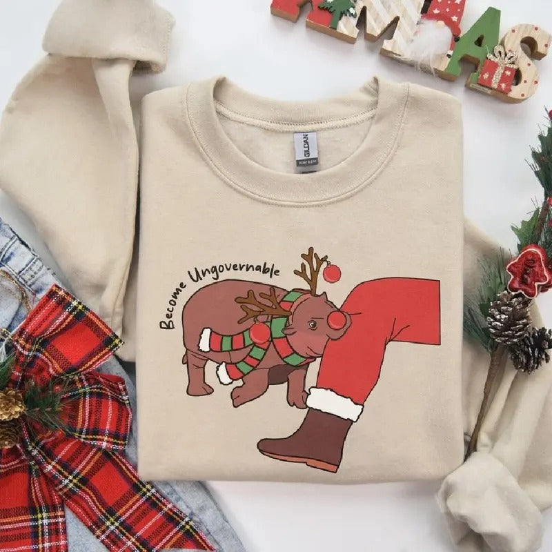 Moo Deng Shirt, Christmas Moo Deng Shirt,  Pygmy Hippo Moo Deng Christmas Shirt Hoodie, Sweatshirt | HypeDripTees.com