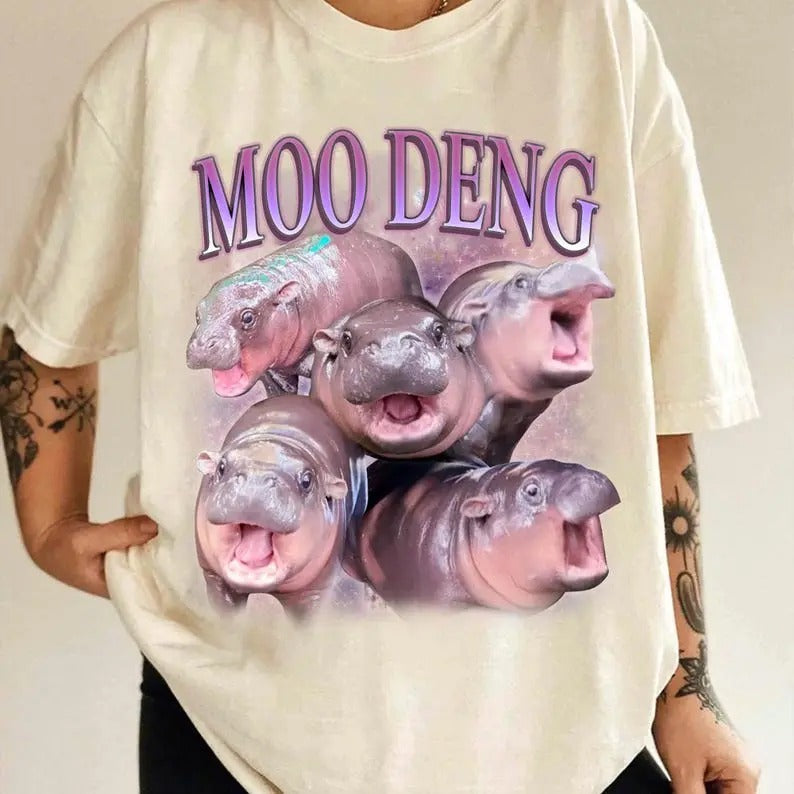 Moo Deng Shirt, I Love Moo Deng Shirt, Moo Deng Bootleg Rap Tee, Hippo Lover T-Shirt, Cute Baby Hippo Shirt, Moo Deng I...