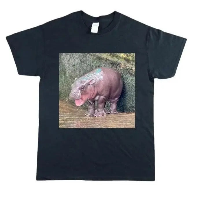 Moo Deng Unisex Heavy Cotton Tee, Baby Hippo Shirt_Cotton T-Shirt, Perfect Tee, Gifts For Boyfriend and Girlfriend...