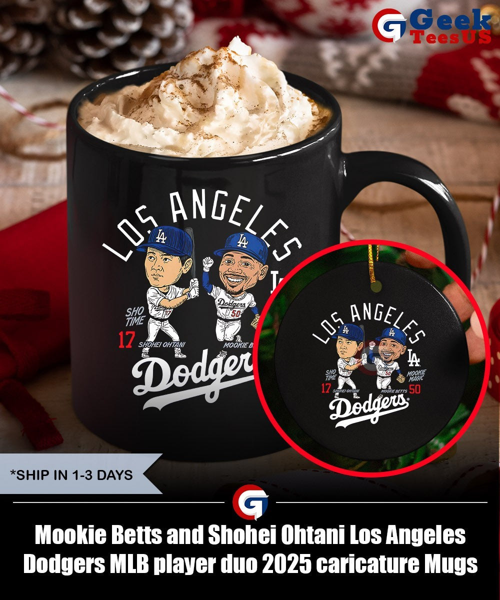 Mookie Betts and Shohei Ohtani Los Angeles Dodgers MLB player duo 2025 caricature shirt