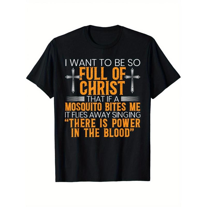 [Mosquito-Resistant Cotton Tee] Mosquito-Resistant Cotton Men's T-Shirt - "Full of Christ" Quote, Casual Round Neck,...