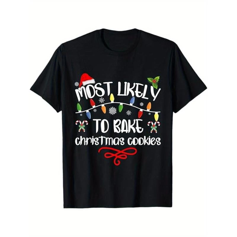 Most Likely To Bake Christmas Funny Family Christmas T-Shirt, 100% Cotton, Halloween Thanksgiving Christmas Gift for Men...