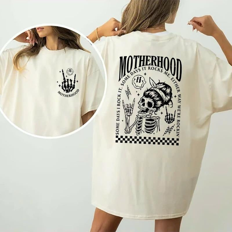 Motherhood Some Days I Rock It Shirt, Motherhood Rock Skeleton T-shirt Double Printed, Mom Life Shirt, Mama Shirt, Gifts...