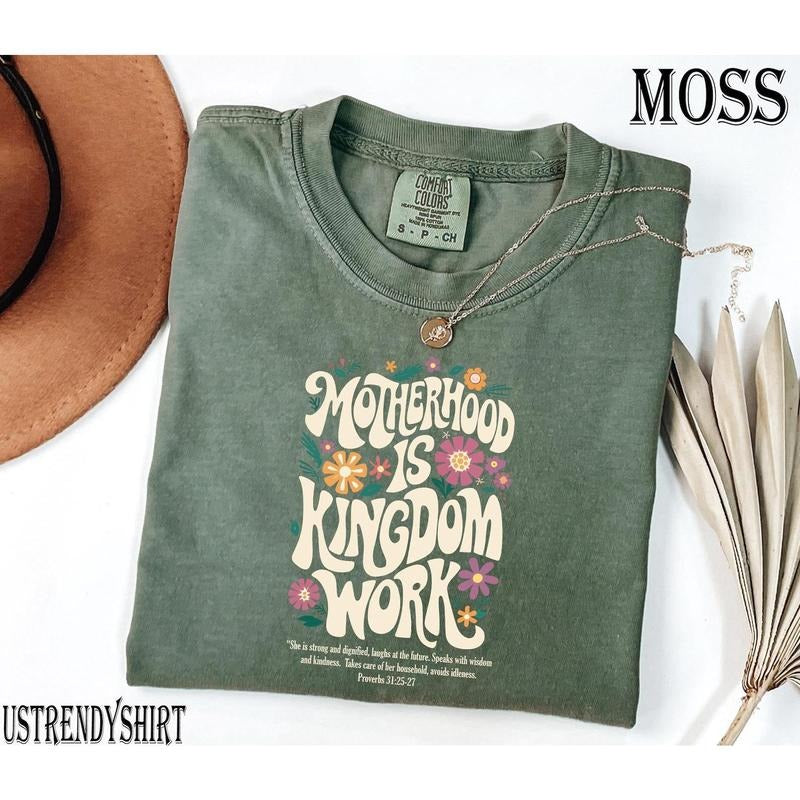 Motherhood is Kingdom Work Shirt, Christian Mom Shirt, Retro Christian Mom T Shirt, Christian Mothers Day Shirt, Bible...