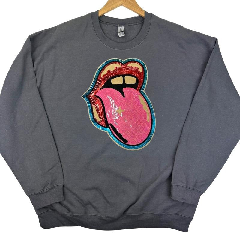 Mouth Sequin Patch Gildan Sweatshirt T-Shirts, Hoodie | HypeDripTees.com