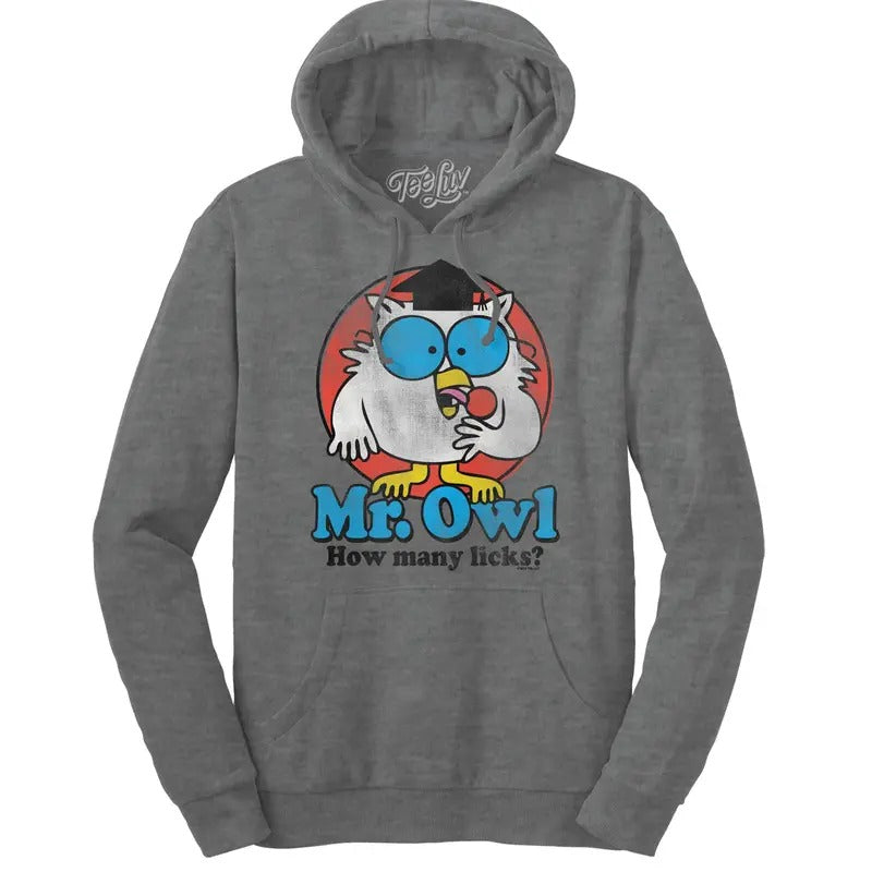 Mr. Owl Tootsie Pop How Many Licks Hooded Sweatshirt - Oxford Gray T-Shirts, Hoodie | HypeDripTees.com