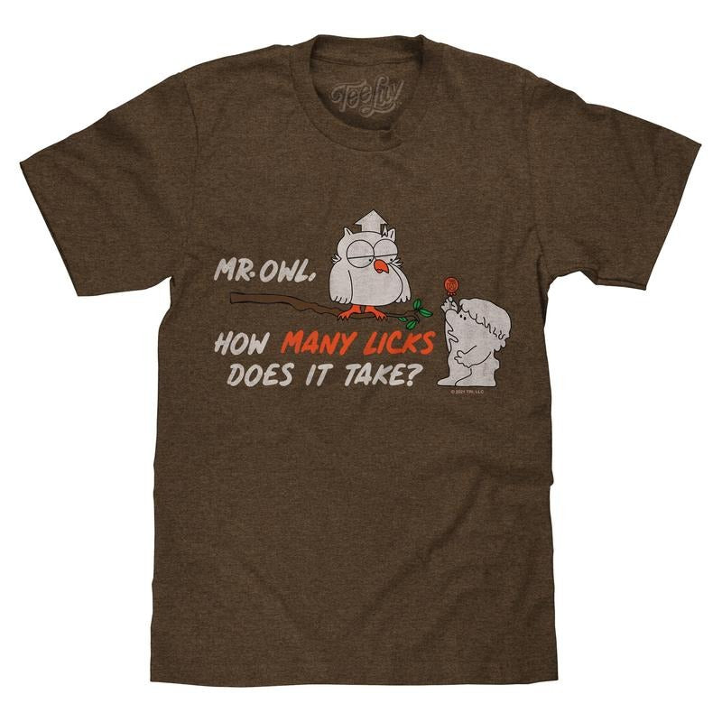 Mr Owl How Many Licks Does It Take Tootsie Roll Pop Candy T-Shirt - Heather Brown Hoodie, Sweatshirt | HypeDripTees.com