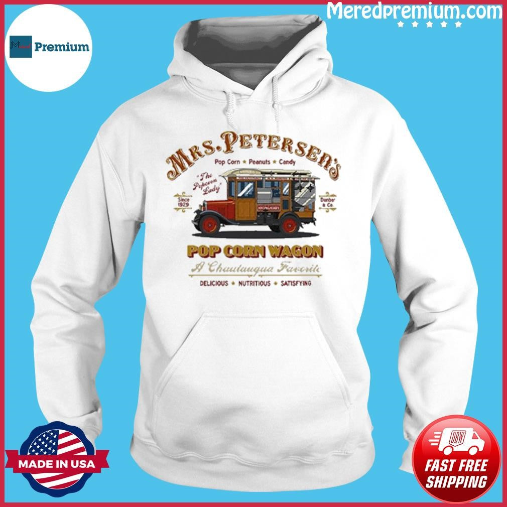 Mrs. Peterson’s Pop Corn Wagon The Popcorn Lady Since 1929 Chautauqua Favorite Vintage Popcorn Truck Shirt