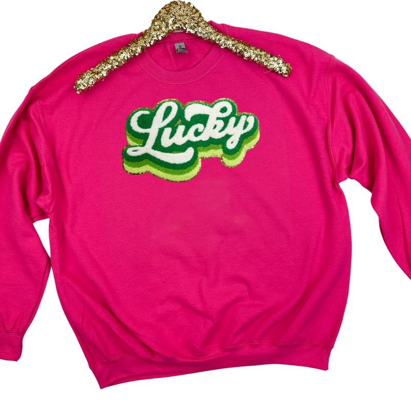Multi Green Chenille Lucky Patch Sweatshirt T-Shirts, Hoodie | HypeDripTees.com